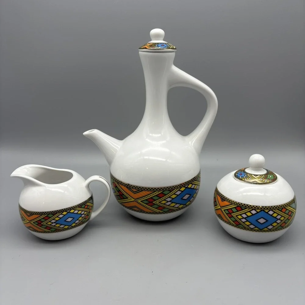 Ethiopian Coffee / Tea Pot Set Fine Porcelain Creamer And‎ Sugar
